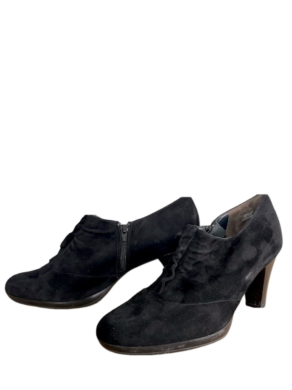 Paul Green Black Suede Heeled Zip Up Oxford Style European Leather size 9.5